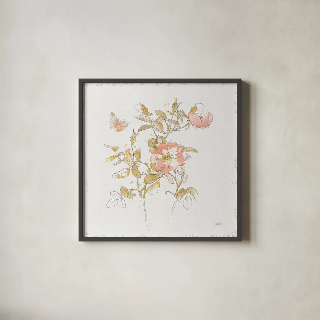 Watery Blooms V by Katie Pertiet. Shown in a sleek black glass frame for a contemporary gallery look. Available as an archival giclee rolled canvas, fine art paper, or poster print. SKU 33452a.