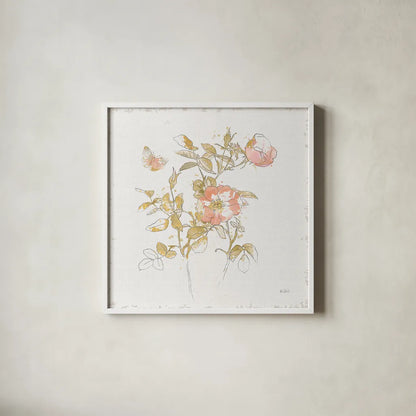 Watery Blooms V by Katie Pertiet. Shown in a crisp white glass frame for a clean and minimalist style. Available as an archival giclee rolled canvas, fine art paper, or poster print. SKU 33452a.