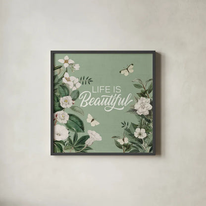 Weathered Garden III by Katie Pertiet. Shown in a sleek black glass frame for a contemporary gallery look. Available as an archival giclee rolled canvas, fine art paper, or poster print. SKU 87951a.