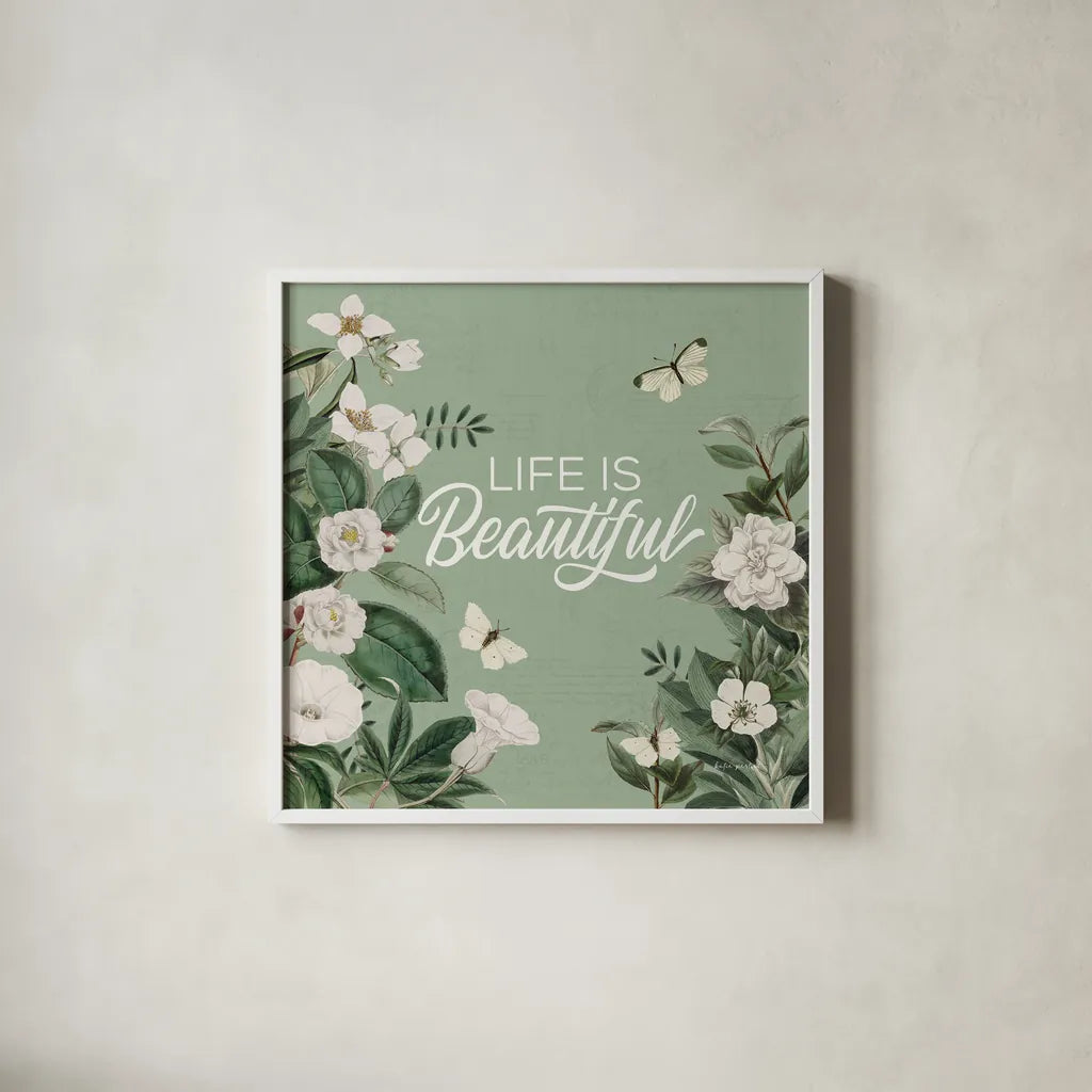 Weathered Garden III by Katie Pertiet. Shown in a crisp white glass frame for a clean and minimalist style. Available as an archival giclee rolled canvas, fine art paper, or poster print. SKU 87951a.