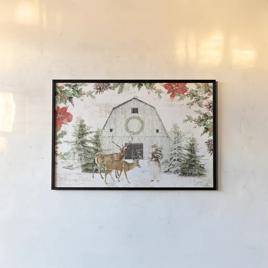 Wooded Holiday I by Katie Pertiet. shown as a paper print in a black flame. Available as a archival giclee rolled canvas, fine art paper, or poster print. SKU 52255i.