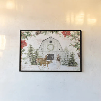 Wooded Holiday I by Katie Pertiet. shown as a paper print in a black flame. Available as a archival giclee rolled canvas, fine art paper, or poster print. SKU 52255i.