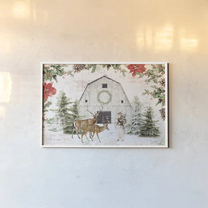Wooded Holiday I by Katie Pertiet. shown as a paper print in a white frame. Available as a archival giclee rolled canvas, fine art paper, or poster print. SKU 52255i.