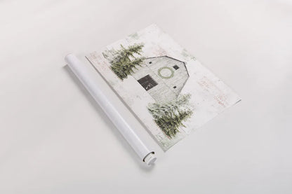 Wooded Holiday I Barn by Katie Pertiet. shown as a rolled paper print. Available as archival giclee rolled canvas, fine art paper, or poster print. SKU 66636i.