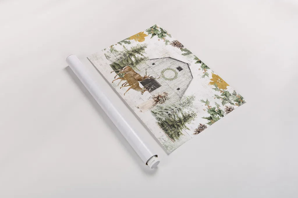 Wooded Holiday I Gold by Katie Pertiet. shown as a rolled paper print. Available as archival giclee rolled canvas, fine art paper, or poster print. SKU 57733i.