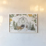 Wooded Holiday I Gold by Katie Pertiet. shown as a paper print in a white frame. Available as a archival giclee rolled canvas, fine art paper, or poster print. SKU 57733i.