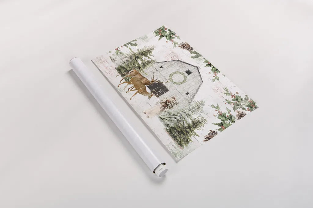 Wooded Holiday I No Poinsettias by Katie Pertiet. shown as a rolled paper print. Available as archival giclee rolled canvas, fine art paper, or poster print. SKU 65651i.