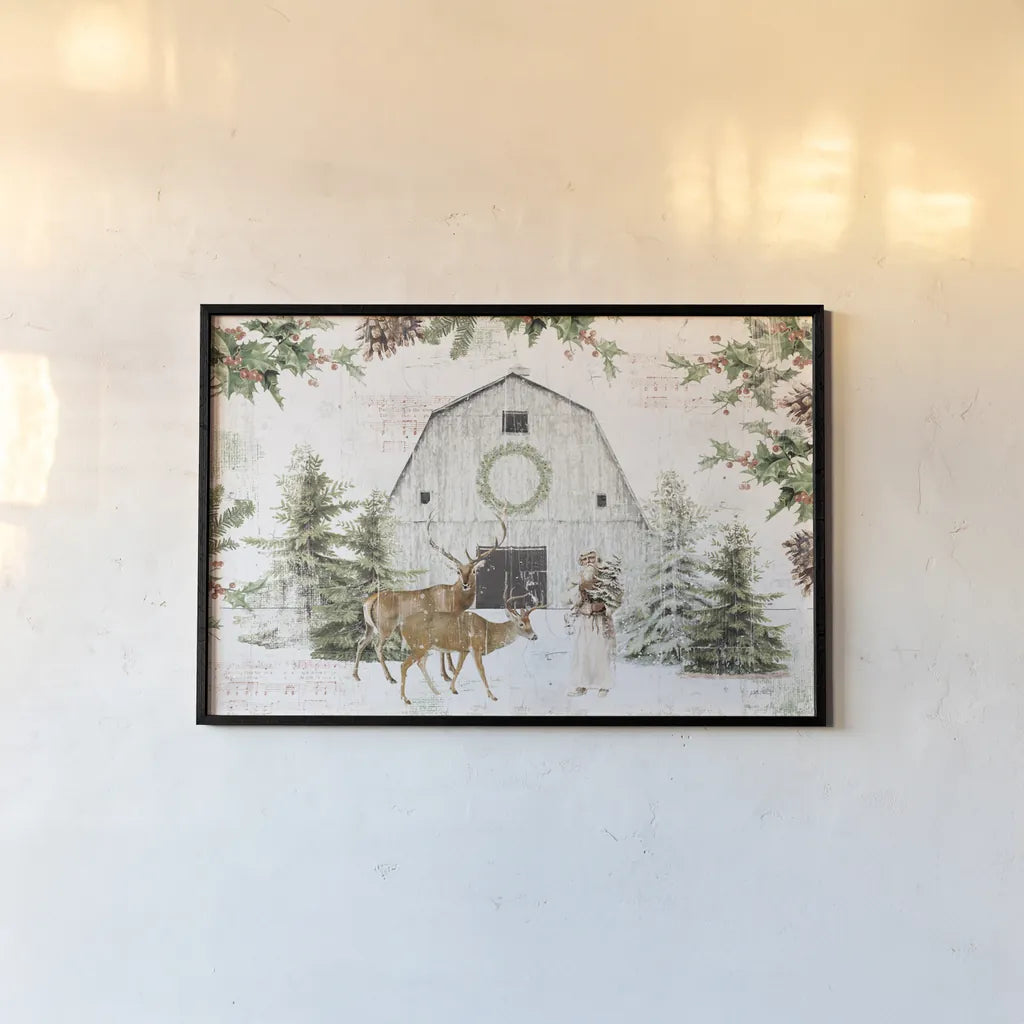 Wooded Holiday I No Poinsettias by Katie Pertiet. shown as a paper print in a black flame. Available as a archival giclee rolled canvas, fine art paper, or poster print. SKU 65651i.