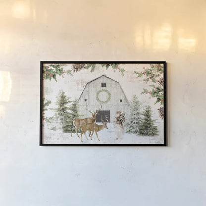 Wooded Holiday I No Poinsettias by Katie Pertiet. shown as a paper print in a black flame. Available as a archival giclee rolled canvas, fine art paper, or poster print. SKU 65651i.