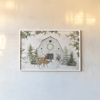 Wooded Holiday I No Poinsettias by Katie Pertiet. shown as a paper print in a white frame. Available as a archival giclee rolled canvas, fine art paper, or poster print. SKU 65651i.