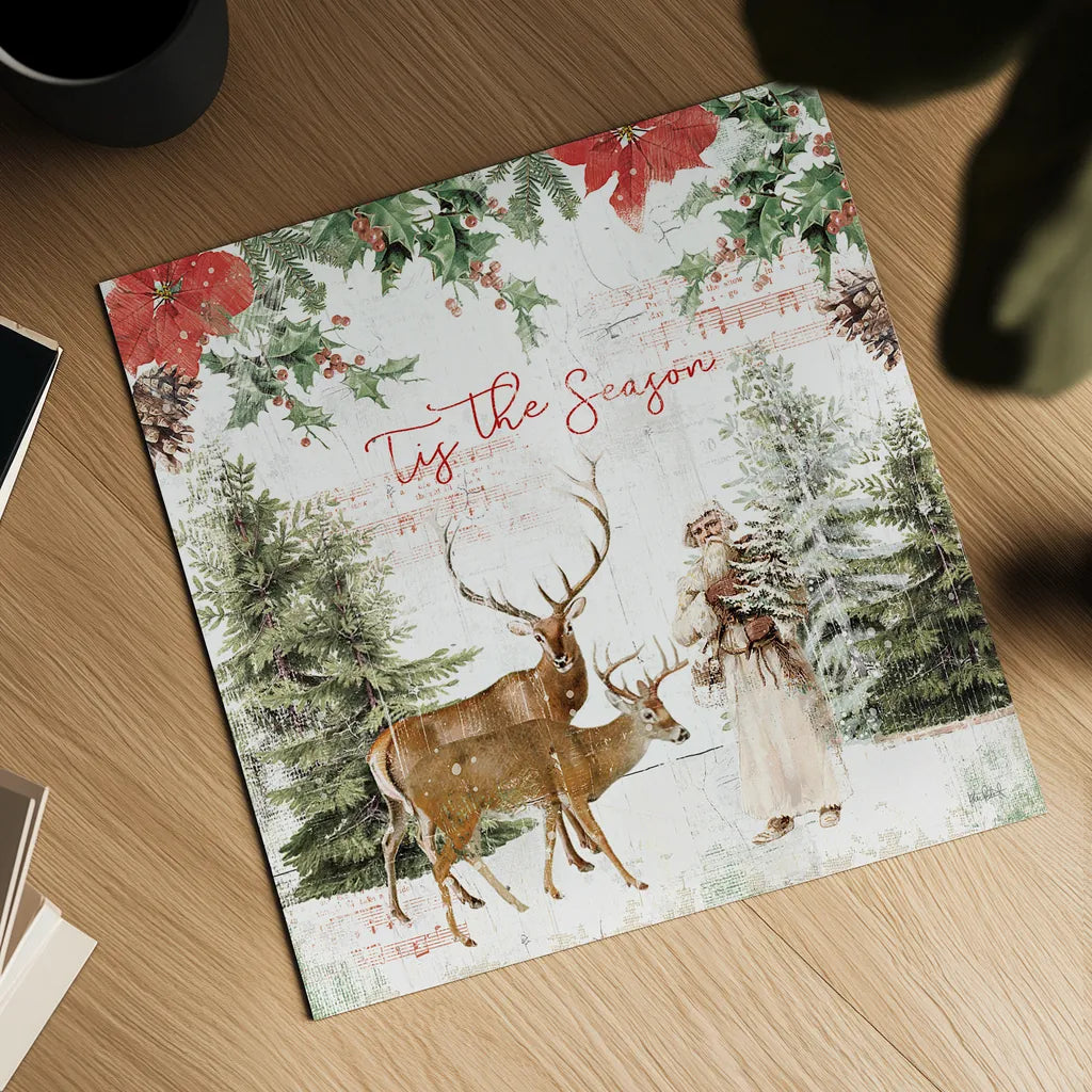 Wooded Holiday II by Katie Pertiet. Shown as a detailed flat fine art print, highlighting archival giclee quality. Available as an archival giclee rolled canvas, fine art paper, or poster print. SKU 52256a.