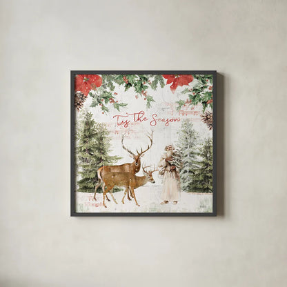 Wooded Holiday II by Katie Pertiet. Shown in a sleek black glass frame for a contemporary gallery look. Available as an archival giclee rolled canvas, fine art paper, or poster print. SKU 52256a.