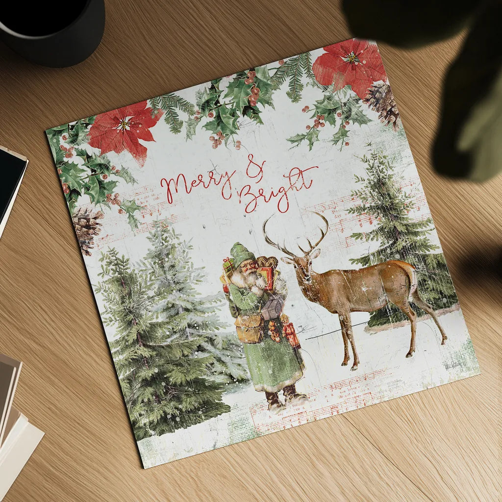 Wooded Holiday III by Katie Pertiet. Shown as a detailed flat fine art print, highlighting archival giclee quality. Available as an archival giclee rolled canvas, fine art paper, or poster print. SKU 52257a.