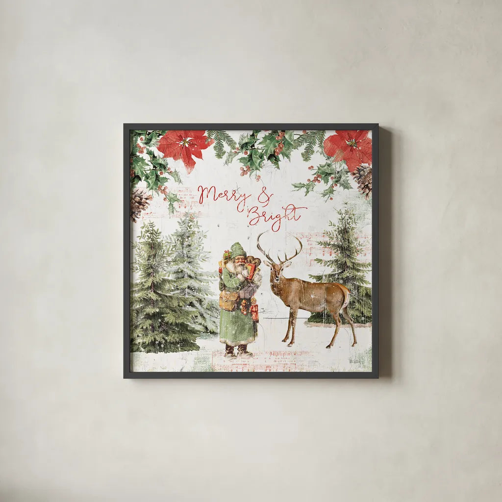 Wooded Holiday III by Katie Pertiet. Shown in a sleek black glass frame for a contemporary gallery look. Available as an archival giclee rolled canvas, fine art paper, or poster print. SKU 52257a.