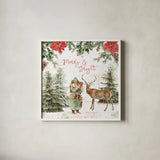 Wooded Holiday III by Katie Pertiet. Shown in a crisp white glass frame for a clean and minimalist style. Available as an archival giclee rolled canvas, fine art paper, or poster print. SKU 52257a.