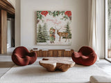 Wooded Holiday III by Katie Pertiet. Shown as extra-large giant wall art in a modern living room. Available as an archival giclee rolled canvas, fine art paper, or poster print. SKU 52257a.