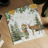 Wooded Holiday III Gold by Katie Pertiet. Shown as a detailed flat fine art print, highlighting archival giclee quality. Available as an archival giclee rolled canvas, fine art paper, or poster print. SKU 57735a.