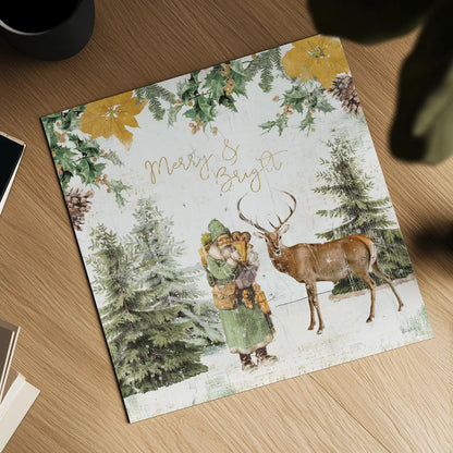 Wooded Holiday III Gold by Katie Pertiet. Shown as a detailed flat fine art print, highlighting archival giclee quality. Available as an archival giclee rolled canvas, fine art paper, or poster print. SKU 57735a.