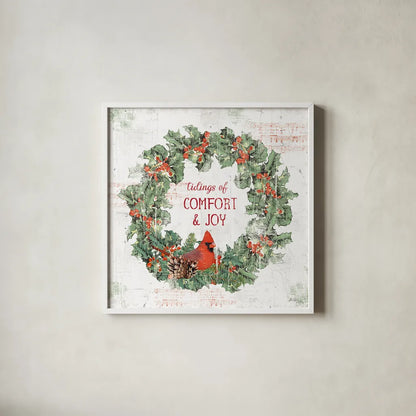 Wooded Holiday IV by Katie Pertiet. Shown in a crisp white glass frame for a clean and minimalist style. Available as an archival giclee rolled canvas, fine art paper, or poster print. SKU 52258a.