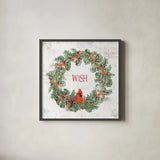 Wooded Holiday IV Wish by Katie Pertiet. Shown in a sleek black glass frame for a contemporary gallery look. Available as an archival giclee rolled canvas, fine art paper, or poster print. SKU 59014a.