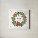 Wooded Holiday IV Wish by Katie Pertiet. Shown in a crisp white glass frame for a clean and minimalist style. Available as an archival giclee rolled canvas, fine art paper, or poster print. SKU 59014a.