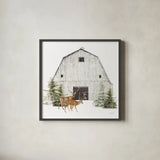 Wooded Holiday VI by Katie Pertiet. Shown in a sleek black glass frame for a contemporary gallery look. Available as an archival giclee rolled canvas, fine art paper, or poster print. SKU 52864a.