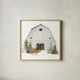 Wooded Holiday VI by Katie Pertiet. Shown in a natural wood glass frame for a timeless modern aesthetic. Available as an archival giclee rolled canvas, fine art paper, or poster print. SKU 52864a.