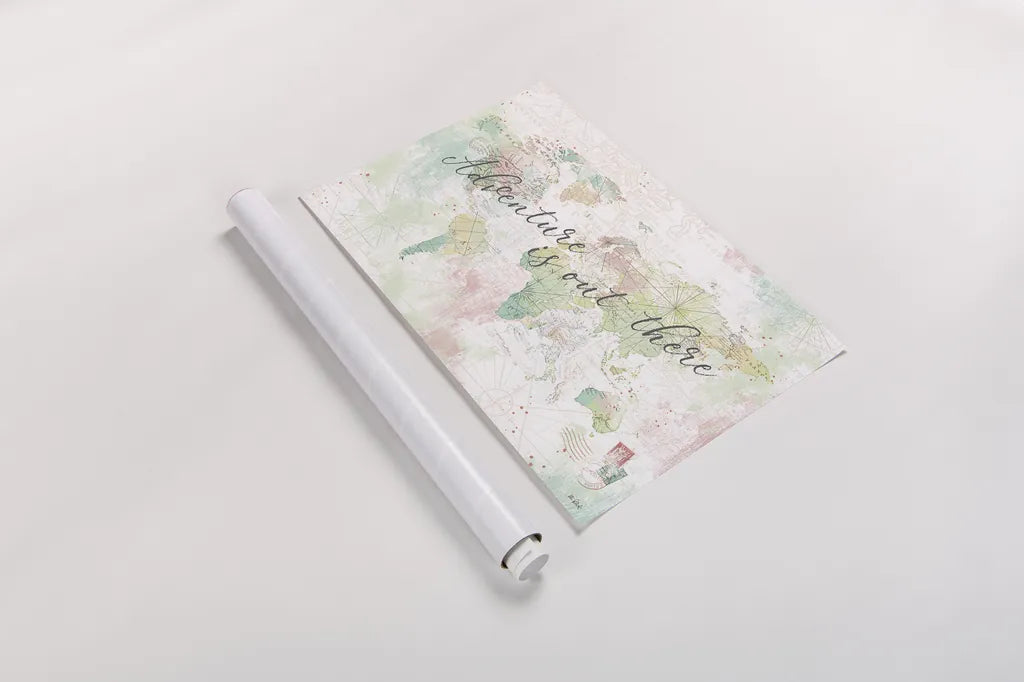 World Adventure I by Katie Pertiet. shown as a rolled paper print. Available as archival giclee rolled canvas, fine art paper, or poster print. SKU 44704i.