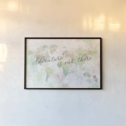 World Adventure I by Katie Pertiet. shown as a paper print in a black flame. Available as a archival giclee rolled canvas, fine art paper, or poster print. SKU 44704i.