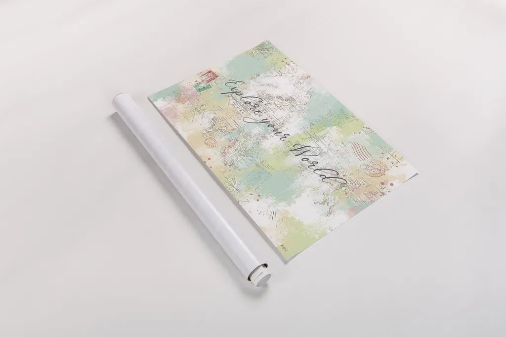 World Adventure II by Katie Pertiet. shown as a rolled paper print. Available as archival giclee rolled canvas, fine art paper, or poster print. SKU 44705i.