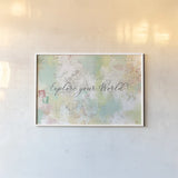 World Adventure II by Katie Pertiet. shown as a paper print in a white frame. Available as a archival giclee rolled canvas, fine art paper, or poster print. SKU 44705i.