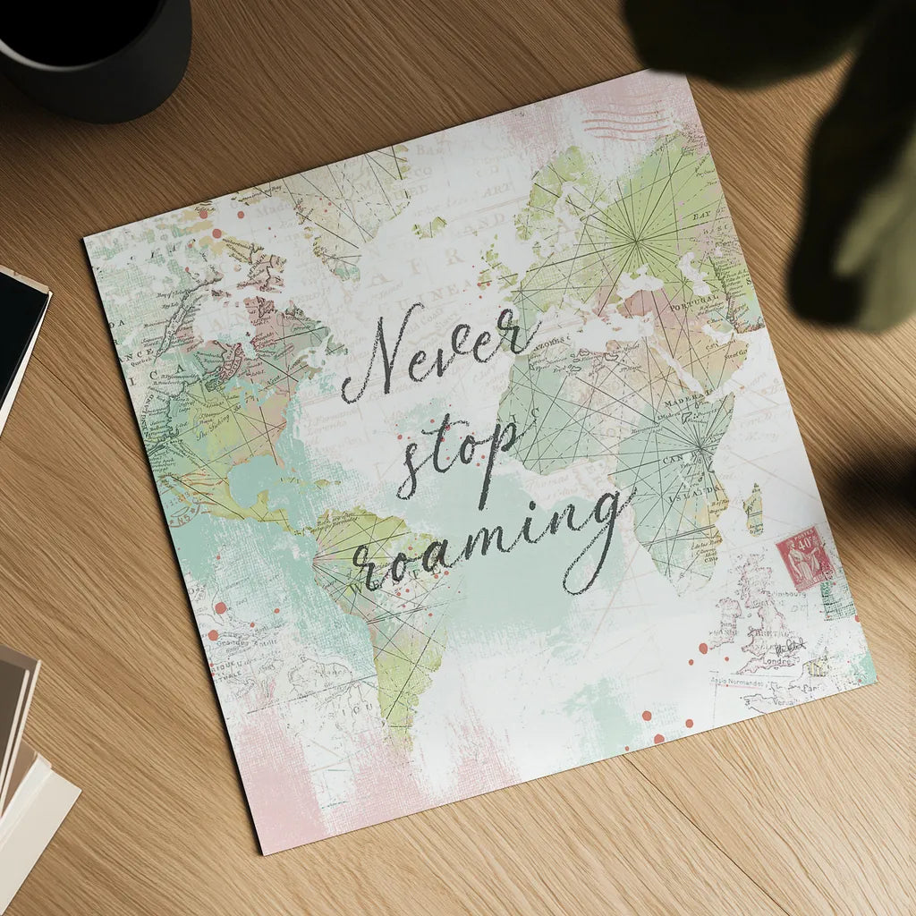 World Adventure III by Katie Pertiet. Shown as a detailed flat fine art print, highlighting archival giclee quality. Available as an archival giclee rolled canvas, fine art paper, or poster print. SKU 44706a.