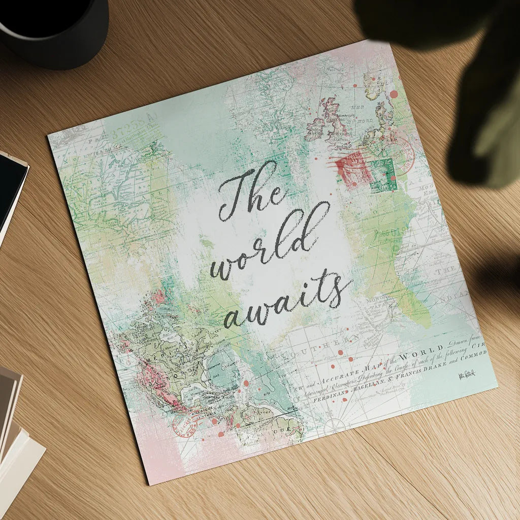 World Adventure IV by Katie Pertiet. Shown as a detailed flat fine art print, highlighting archival giclee quality. Available as an archival giclee rolled canvas, fine art paper, or poster print. SKU 44707a.