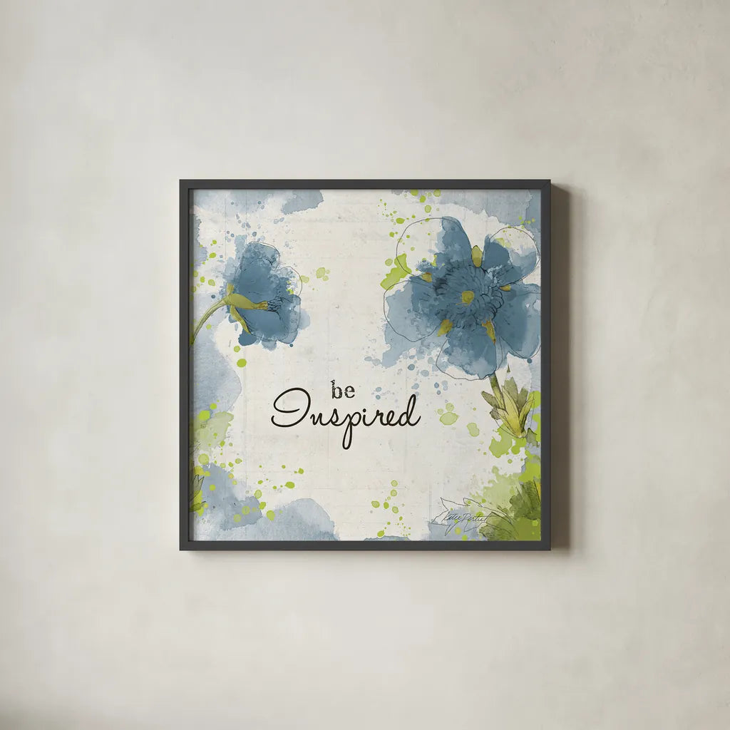 You Shine I Blue Be Inspired by Katie Pertiet. Shown in a sleek black glass frame for a contemporary gallery look. Available as an archival giclee rolled canvas, fine art paper, or poster print. SKU 30397a.