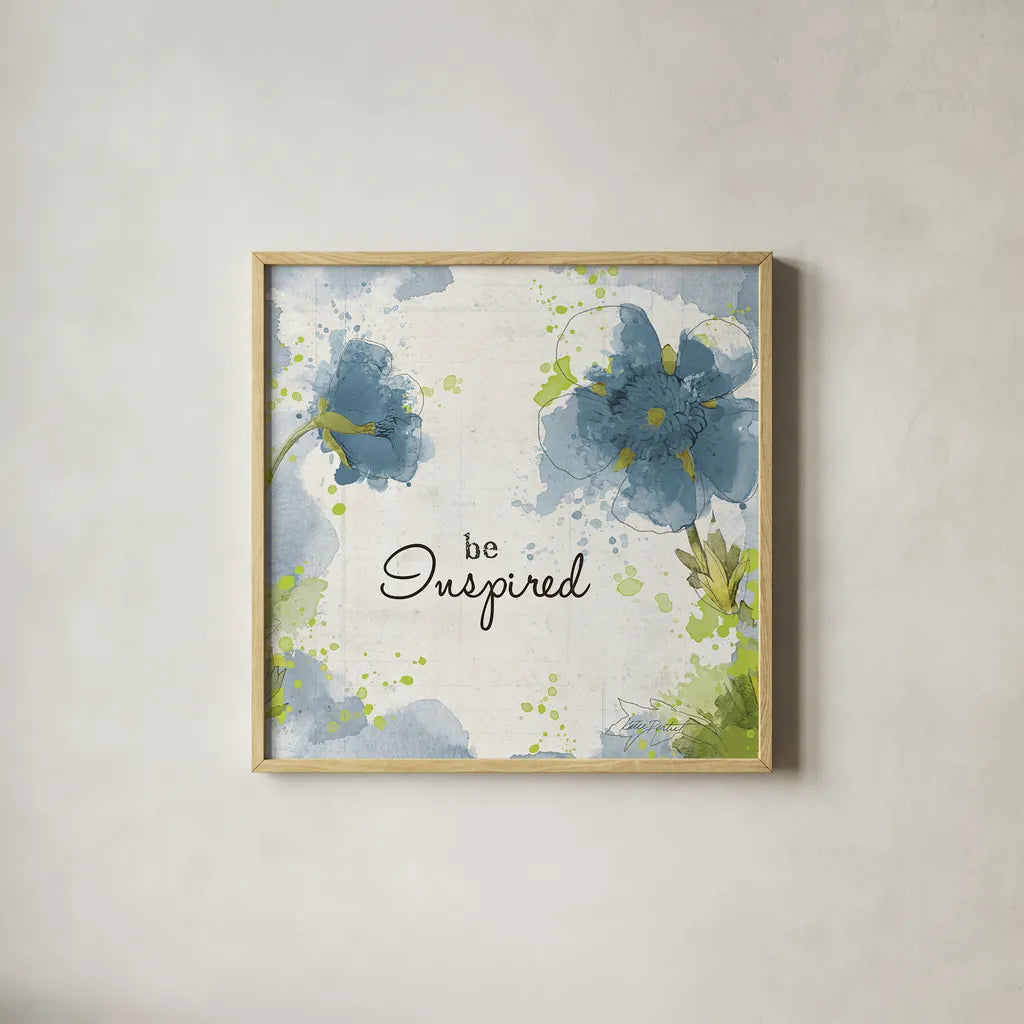 You Shine I Blue Be Inspired by Katie Pertiet. Shown in a natural wood glass frame for a timeless modern aesthetic. Available as an archival giclee rolled canvas, fine art paper, or poster print. SKU 30397a.