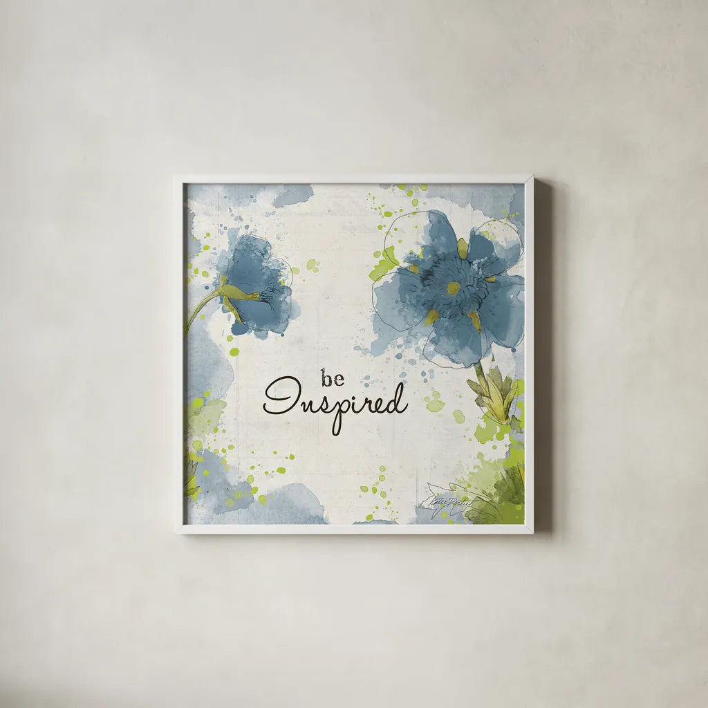 You Shine I Blue Be Inspired by Katie Pertiet. Shown in a crisp white glass frame for a clean and minimalist style. Available as an archival giclee rolled canvas, fine art paper, or poster print. SKU 30397a.