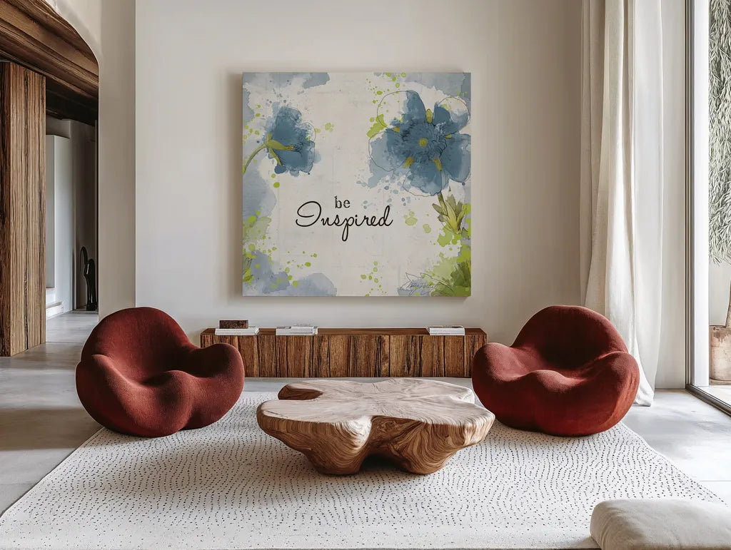 You Shine I Blue Be Inspired by Katie Pertiet. Shown as extra-large giant wall art in a modern living room. Available as an archival giclee rolled canvas, fine art paper, or poster print. SKU 30397a.