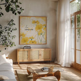 You Shine II by Katie Pertiet. Shown in a natural wood frame in a cozy modern living room. Available as an archival giclee rolled canvas, fine art paper, or poster print. SKU 28810a.