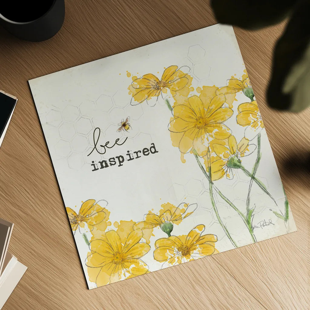 You Shine II Bee Inspired by Katie Pertiet. Shown as a detailed flat fine art print, highlighting archival giclee quality. Available as an archival giclee rolled canvas, fine art paper, or poster print. SKU 82692a.