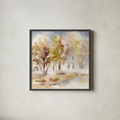 Autumn Grove by Katrina Pete. Shown in a sleek black glass frame for a contemporary gallery look. Available as an archival giclee rolled canvas, fine art paper, or poster print. SKU 82651a.