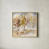 Autumn Grove by Katrina Pete. Shown in a natural wood glass frame for a timeless modern aesthetic. Available as an archival giclee rolled canvas, fine art paper, or poster print. SKU 82651a.