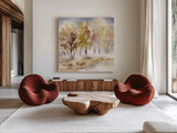 Autumn Grove by Katrina Pete. Shown as extra-large giant wall art in a modern living room. Available as an archival giclee rolled canvas, fine art paper, or poster print. SKU 82651a.