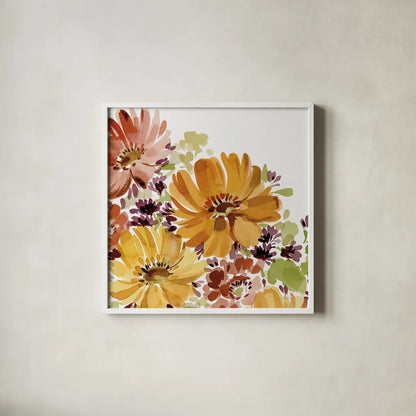 Autumn Joy IV by Katrina Pete. Shown in a crisp white glass frame for a clean and minimalist style. Available as an archival giclee rolled canvas, fine art paper, or poster print. SKU 91184a.