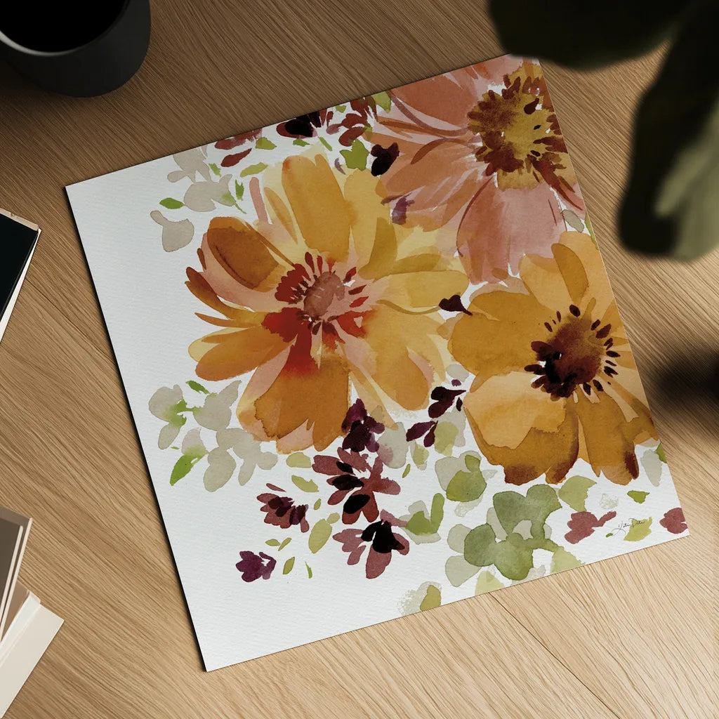 Autumn Joy V by Katrina Pete. Shown as a detailed flat fine art print, highlighting archival giclee quality. Available as an archival giclee rolled canvas, fine art paper, or poster print. SKU 91185a.