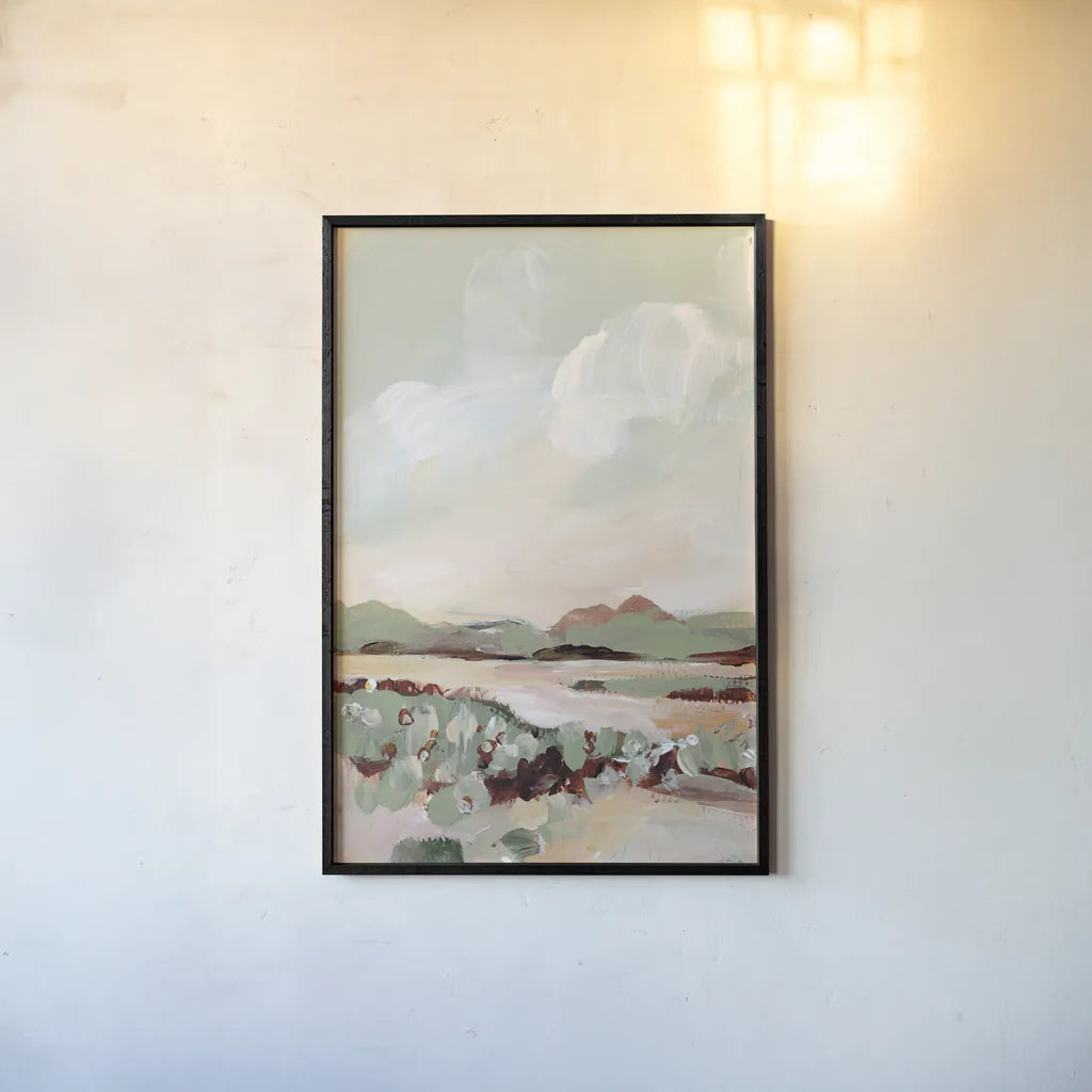 Autumn Meadow by Katrina Pete. shown as a paper print in a black flame. Available as a archival giclee rolled canvas, fine art paper, or poster print. SKU 82652h.