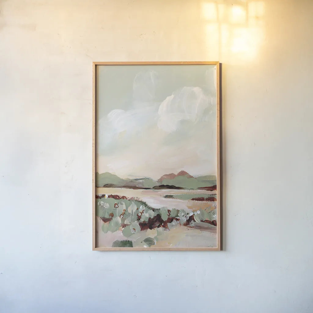 Autumn Meadow by Katrina Pete. shown as a paper print in a natural frame. Available as a archival giclee rolled canvas, fine art paper, or poster print. SKU 82652h.