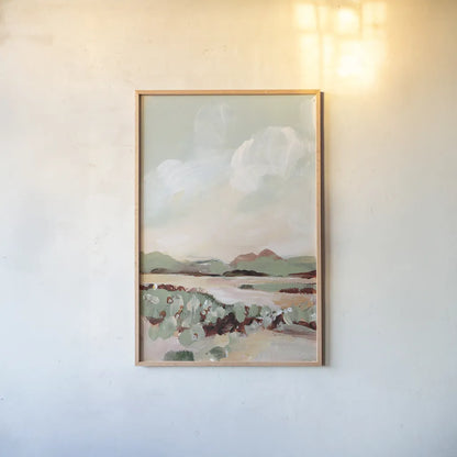 Autumn Meadow by Katrina Pete. shown as a paper print in a natural frame. Available as a archival giclee rolled canvas, fine art paper, or poster print. SKU 82652h.