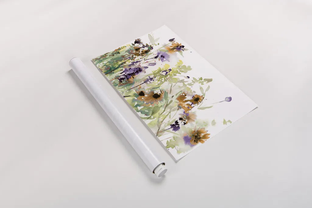 Autumn Meadow Flowers by Katrina Pete. shown as a rolled paper print. Available as archival giclee rolled canvas, fine art paper, or poster print. SKU 87981i.