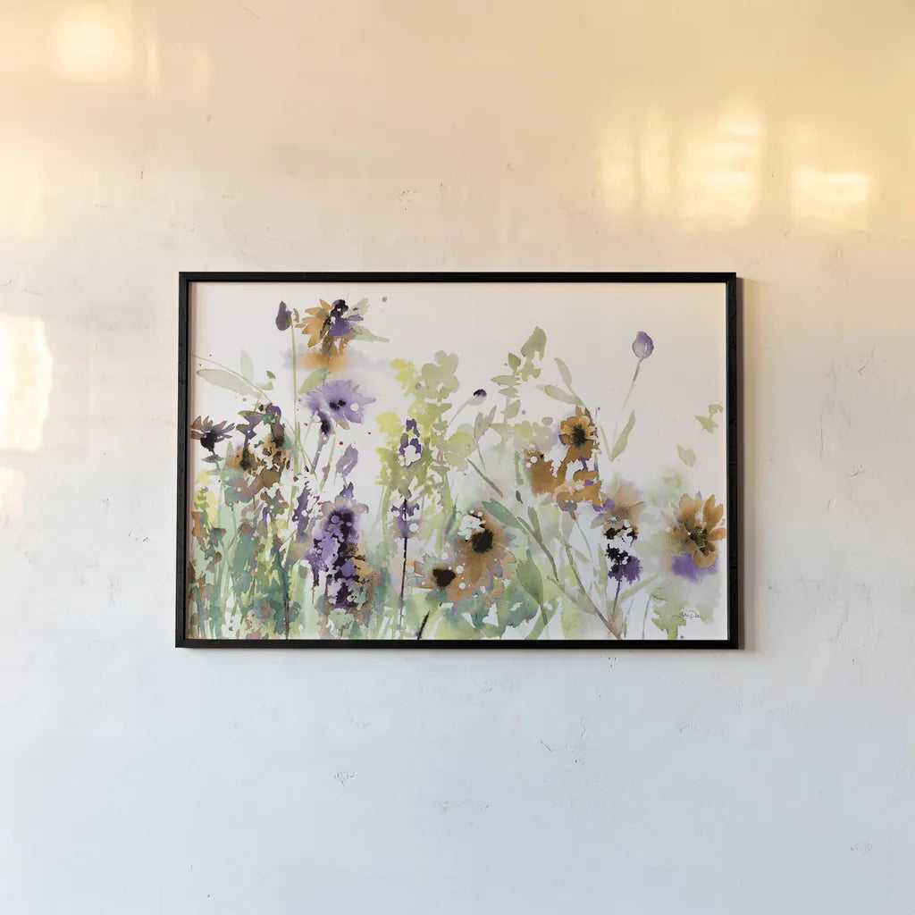 Autumn Meadow Flowers by Katrina Pete. shown as a paper print in a black flame. Available as a archival giclee rolled canvas, fine art paper, or poster print. SKU 87981i.