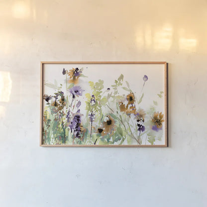 Autumn Meadow Flowers by Katrina Pete. shown as a paper print in a natural frame. Available as a archival giclee rolled canvas, fine art paper, or poster print. SKU 87981i.